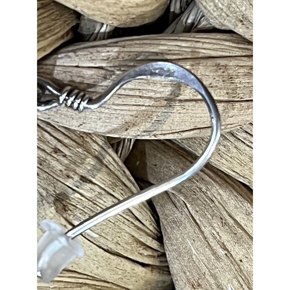 VTG 80s Sterling Silver Etched Puffed Heart Love Dangle Hook Earrings Boho - Picture 6 of 9